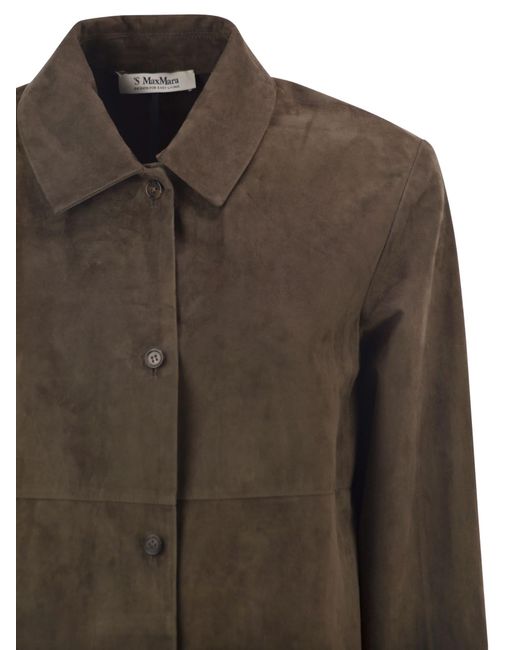 Max Mara Brown Smmgocce Suede Shirt With Silk Lining
