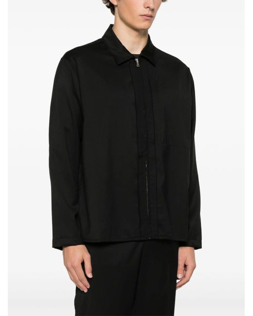 Paura Black Shin Overshirt With Zip for men