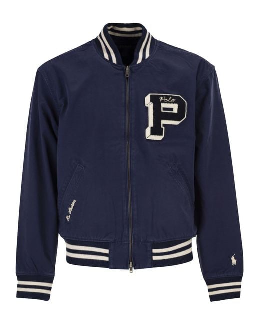 Polo Ralph Lauren Blue Embroidered Canvas Sports Jacket for men