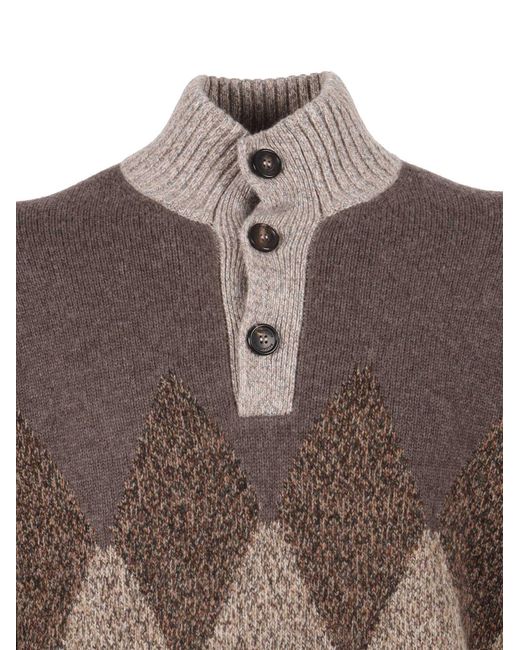 Ballantyne Brown T Neck Pullover Button