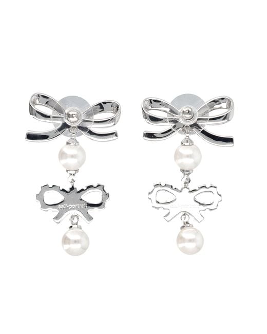 Self-Portrait Multicolor Double Bow Pearl Earrings