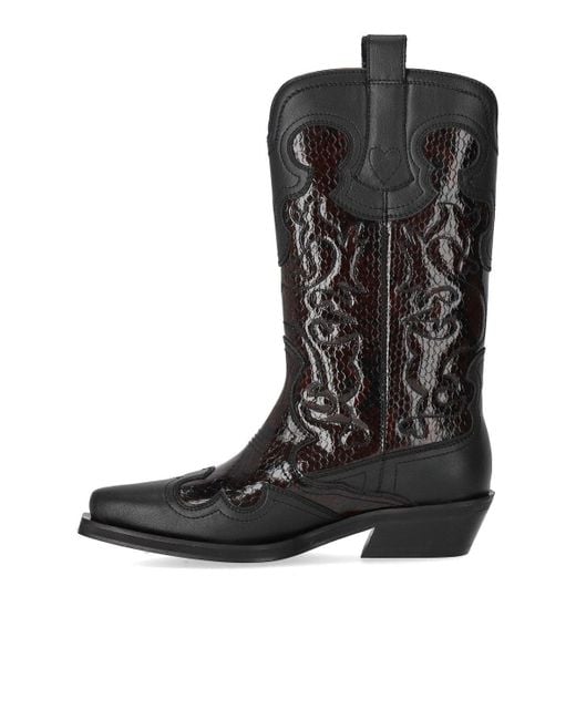 Ganni Black Reptile Effect Texan Boot for men