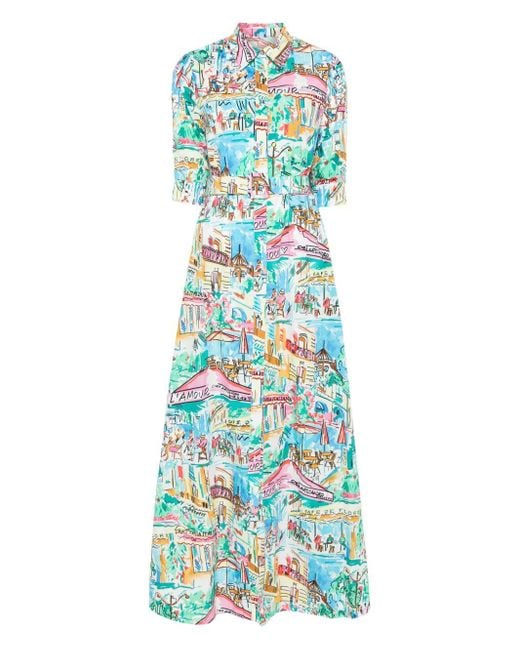 ALESSANDRO ENRIQUEZ Blue Printed Cotton Shirtdress