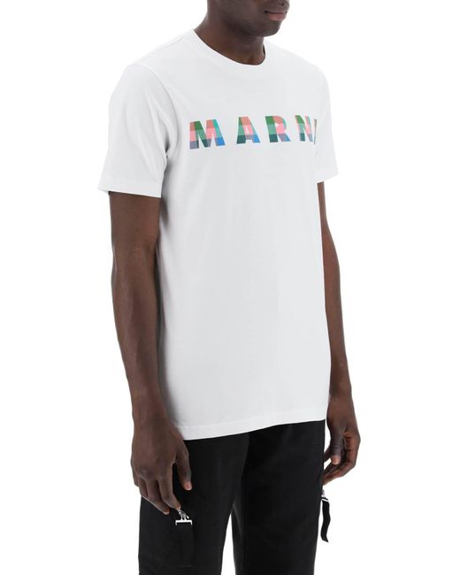 Marni White "Checked Logo T -Shirt mit Quadrat