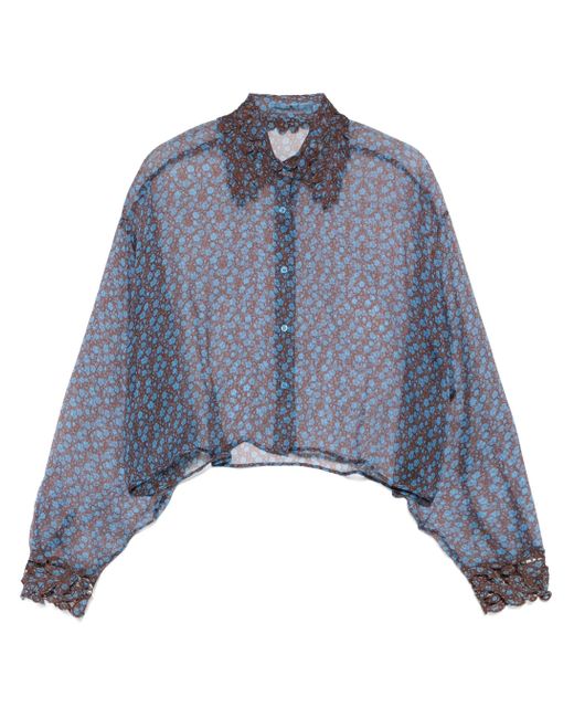 Ermanno Scervino Blue Floral-Print Shirt
