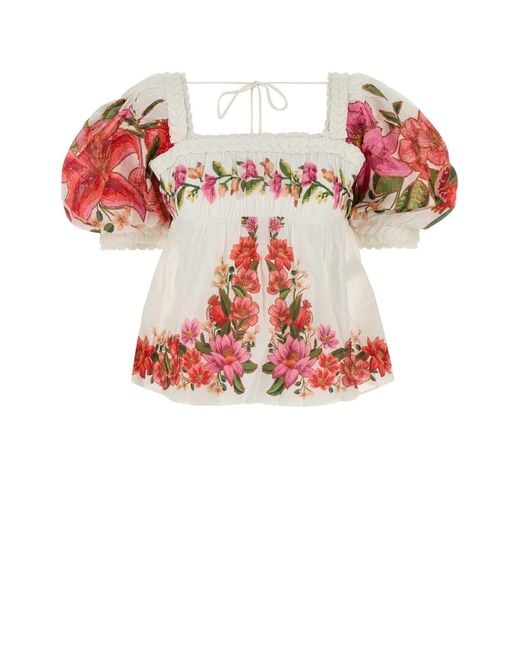 Farm Rio Red Printed Linen Blend Blouse