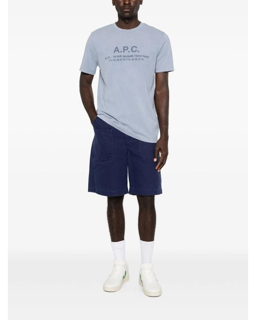 A.P.C. Blue Tshirt Manches Courtes Adresse for men