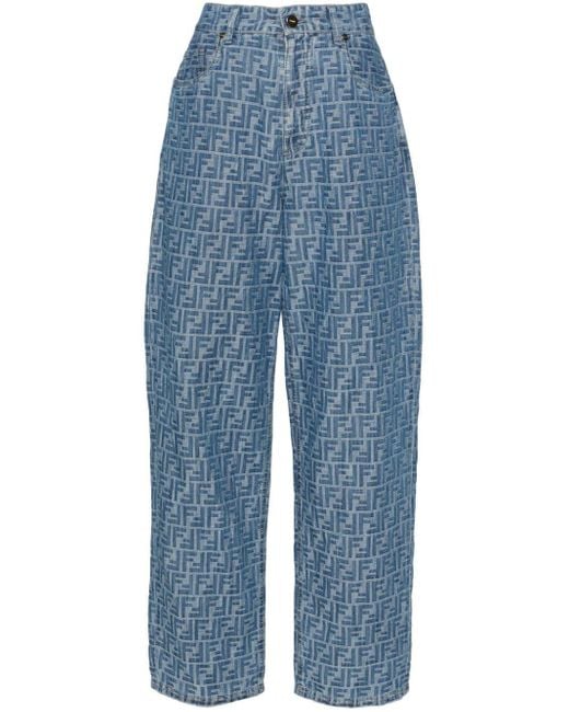 Fendi Ff-motif Chambray Trousers in Blue | Lyst