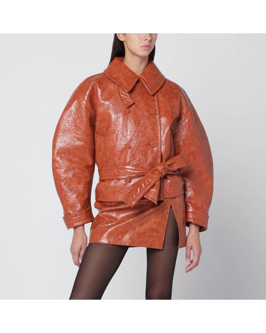 ANDAMANE Orange Tan Leather Effect Belted Jacket