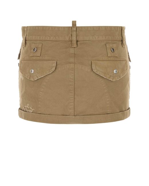 DSquared² Natural Dsquared Khaki Canvas Mini Skirt