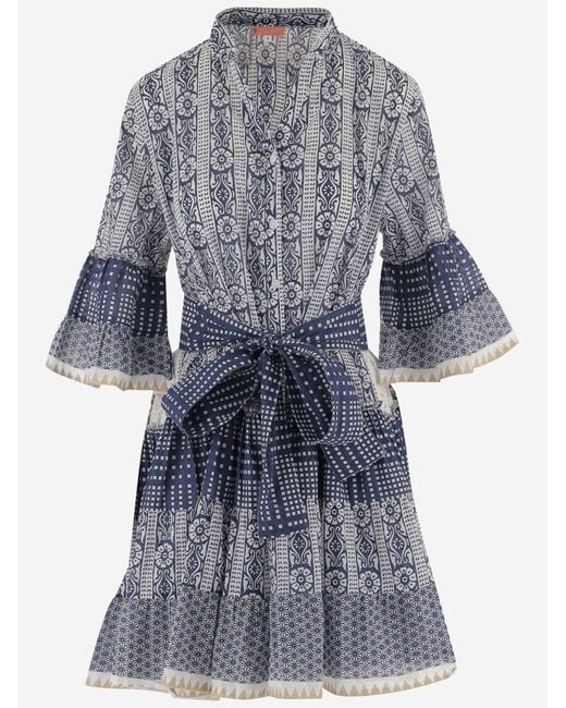 PEP'S CANNES Blue Cotton Dress With Geometric Pattern