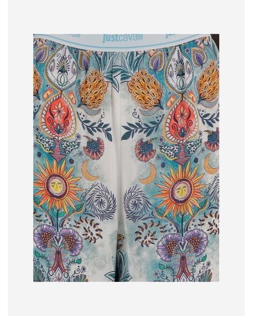 Just Cavalli Blue Viscose Trousers With Floral Print