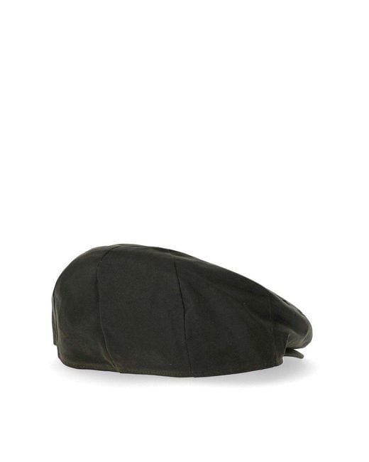 Barbour Black Olive Green Waxed Flat Cap for men