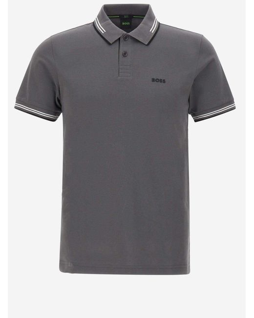 Boss Gray Stretch Cotton Polo Shirt With Logo for men