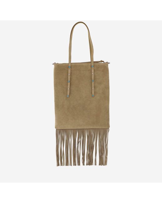 Pinko Natural Suede Shopping Bag With Fringes
