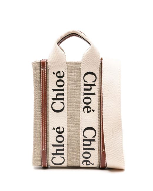 Chloé Woody Linen Mini Bag in het White
