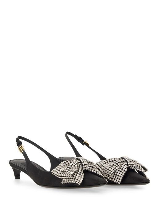 Dolce & Gabbana Black Satin Sling Back With Rhinestone Embroidery for men