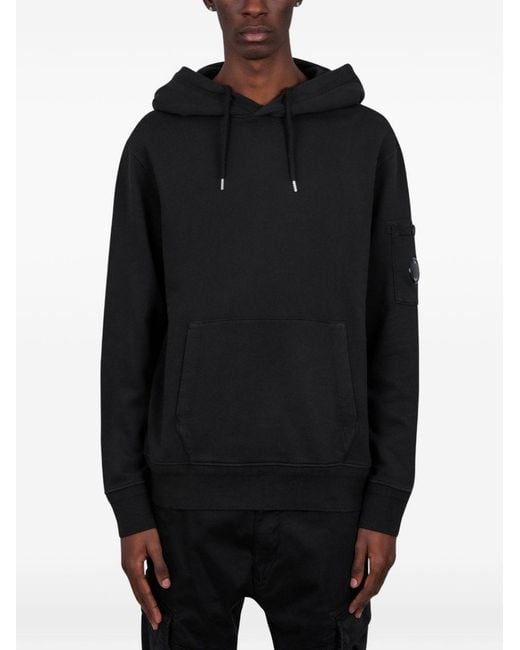 C P Company Black Cotton Hoodie for men