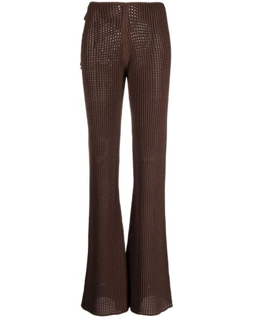 ANDREADAMO Brown Waffle-Knit Cut-Out Flared Trousers
