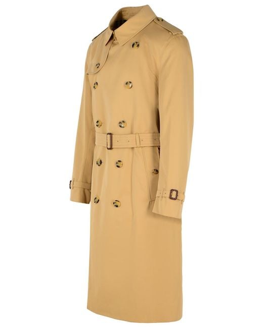 Burberry Natural Long 'Kensington' Cotton Trench Coat for men