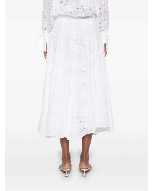 Tory Burch White Broderie Anglaise Midi Skirt With Drawstring Waist
