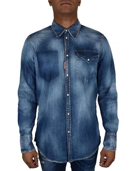 DSquared² Blue Washed Denim Western Shirt for men
