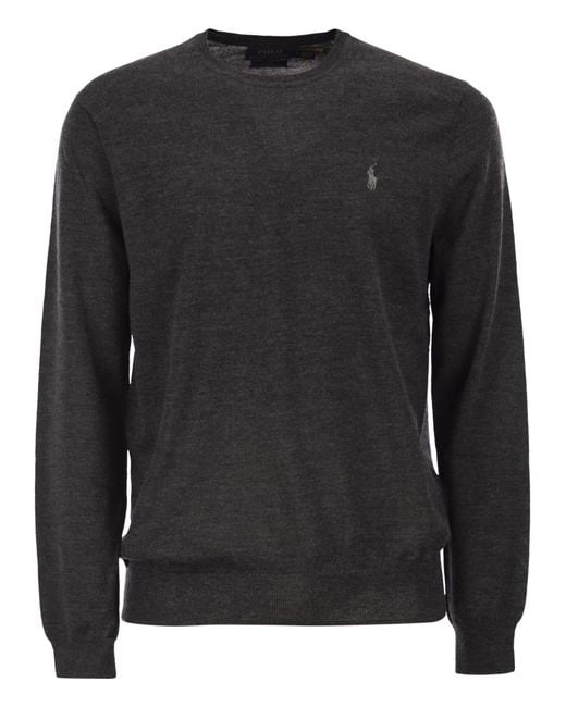 Polo Ralph Lauren Black Slim-Fit Washable Wool Crew Neck Jumper for men