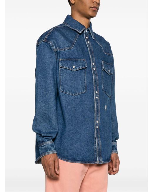 Palm Angels Blue Monogram Denim Shirt for men