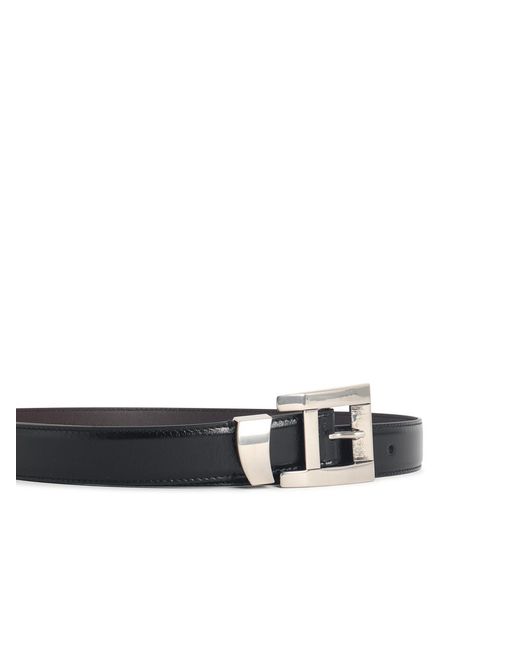 Versace White Schwarzer Lear-Gürtel