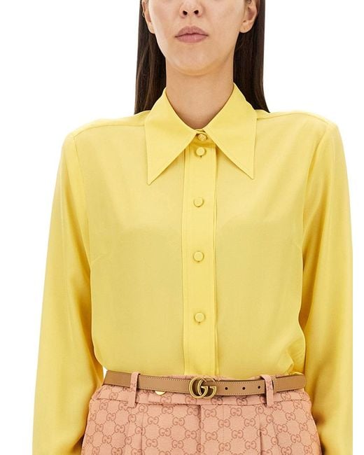 Gucci Crepe De Chine En Silk Shirt in het Yellow
