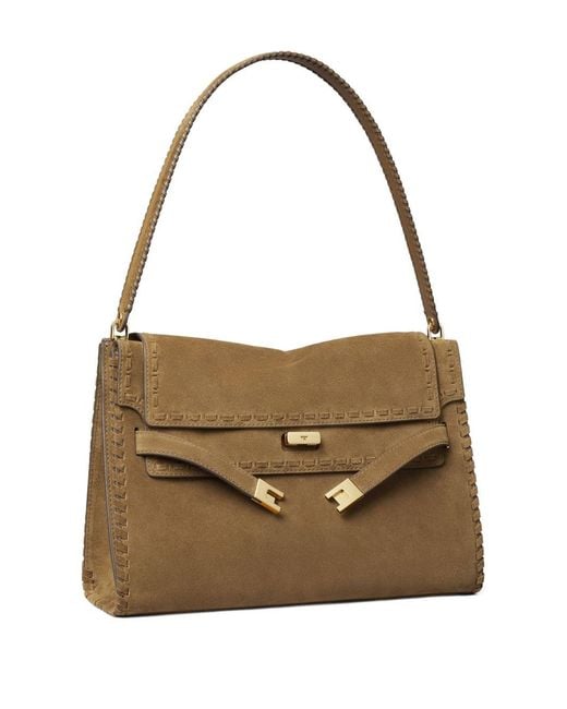 Tory Burch Brown "Lee Radziwill" Suede Large Shoulder Bag