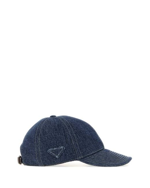Prada Blue Denim Solid Baseball Hat for men