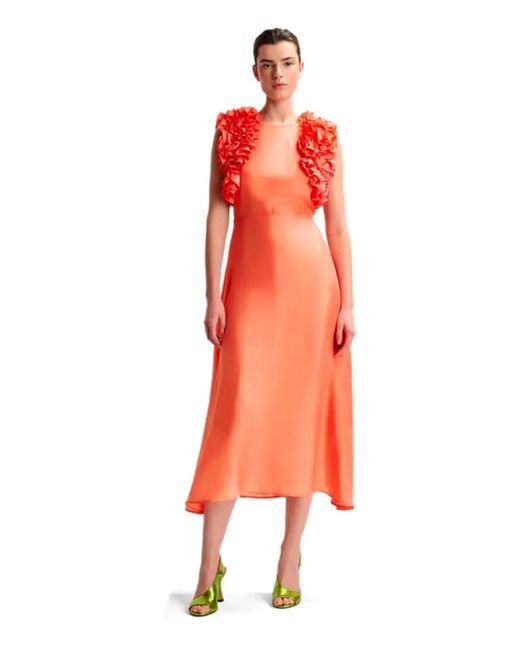 essentiel antwerp red dress Red V-neck maxi-length dress