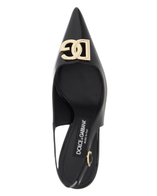 Dolce & Gabbana Black Slingback-Pumps DG aus Lackleder