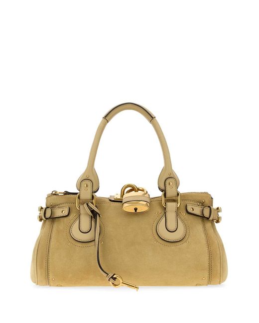 Chloé Metallic Mustard Suede Paddington Shopping Bag