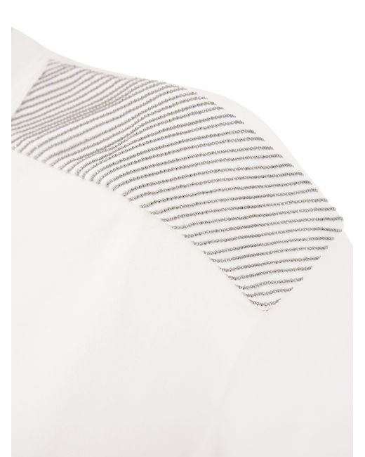 Stretch Cotton Jersey Camiseta con hombros brillantes Brunello Cucinelli de color White