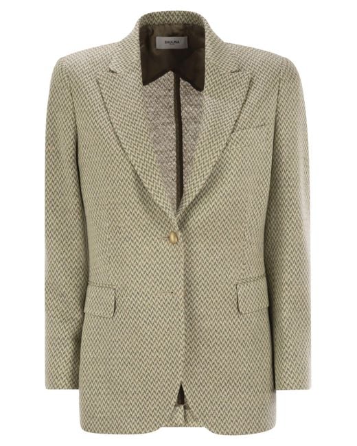 SAULINA Natural Angelica Herringbone Two Button Blazer