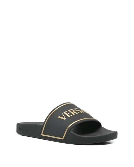 Versace White Slide Sandals With Embossed Logo