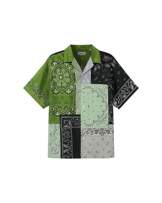 KENZO Green Patchwork Cotton Shirt for men