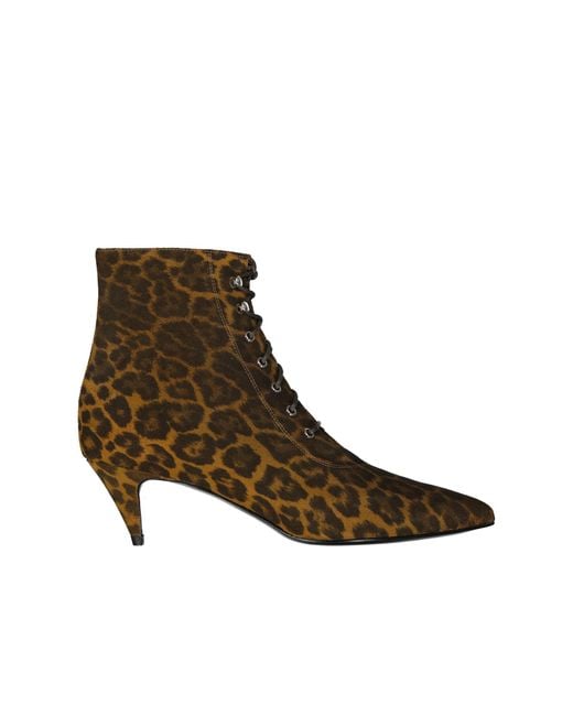 Kiki Lacet Up Leopard Print Ankle Boots Saint Laurent en coloris Brown