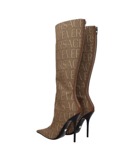 Versace Brown Stoff High Heel Stiefel