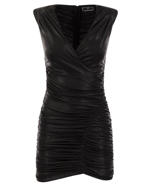 Draped Metallic Jersey MINIDRESS Elisabetta Franchi en coloris Black