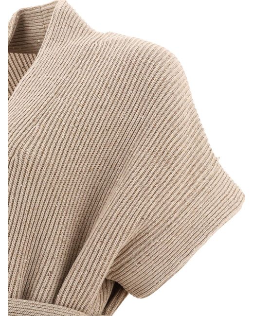 Brunello Cucinelli Diamante Gerippte Strickjacke in het Natural