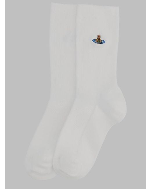 Vivienne Westwood White Socks Ribbed Crew