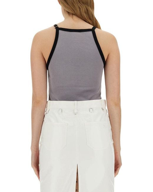Courreges Gray Fitted Top With Central Logo And Contrasting Trim