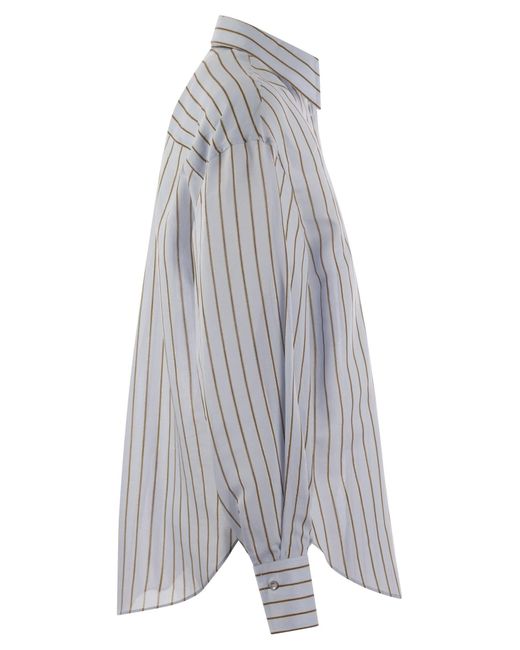 Stripe Stripe Cotton Silk Poplin Shirt avec collier Brunello Cucinelli en coloris Gray