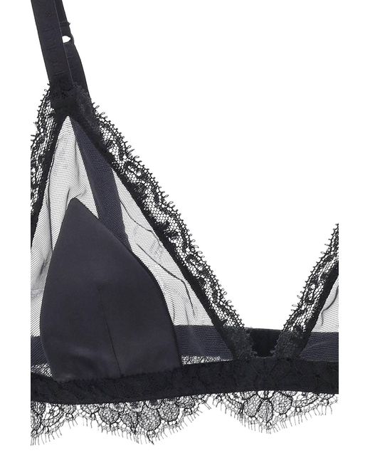 Triangle Satin and Lace Bra Dolce & Gabbana de color Black