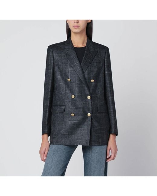 Tagliatore Black Double Breasted Checked Wool Blazer