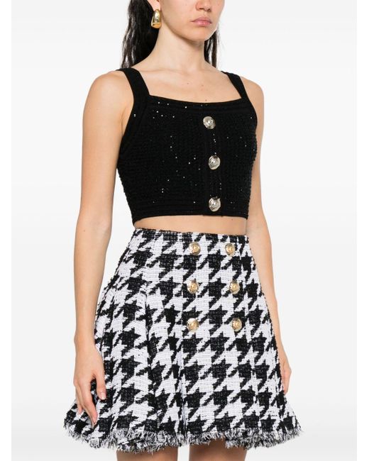 Balmain Black Button-Embellished Cropped Top