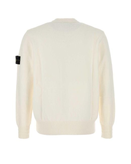 Stone Island White Cotton Textured Crew-Neck Sweater
